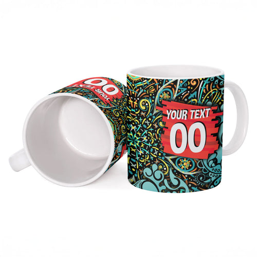 Personalized Brisbane Heat Cricket Ceramic Mug Hippie Psychedelic Pattern Vibrant Mandala Art Style