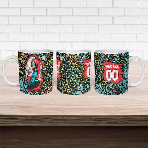 Personalized Brisbane Heat Cricket Ceramic Mug Hippie Psychedelic Pattern Vibrant Mandala Art Style