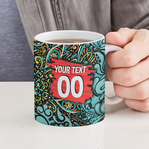 Personalized Brisbane Heat Cricket Ceramic Mug Hippie Psychedelic Pattern Vibrant Mandala Art Style