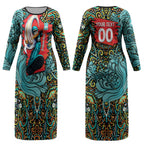 Personalized Brisbane Heat Cricket Couples Matching Long Sleeve Bodycon Dress and Long Sleeve Button Shirt Hippie Psychedelic Pattern Vibrant Mandala Art Style