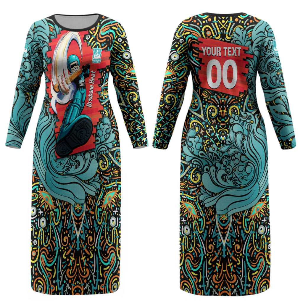 Personalized Brisbane Heat Cricket Couples Matching Long Sleeve Bodycon Dress and Long Sleeve Button Shirt Hippie Psychedelic Pattern Vibrant Mandala Art Style
