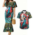 Personalized Brisbane Heat Cricket Couples Matching Mermaid Dress and Hawaiian Shirt Hippie Psychedelic Pattern Vibrant Mandala Art Style