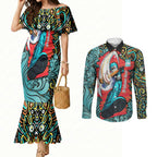 Personalized Brisbane Heat Cricket Couples Matching Mermaid Dress and Long Sleeve Button Shirt Hippie Psychedelic Pattern Vibrant Mandala Art Style