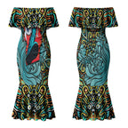 Personalized Brisbane Heat Cricket Couples Matching Mermaid Dress and Long Sleeve Button Shirt Hippie Psychedelic Pattern Vibrant Mandala Art Style