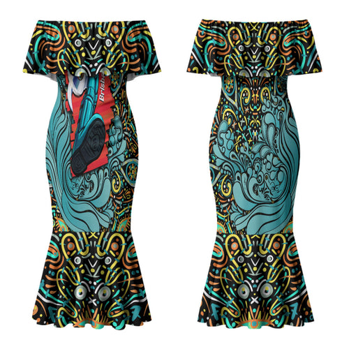 Personalized Brisbane Heat Cricket Couples Matching Mermaid Dress and Long Sleeve Button Shirt Hippie Psychedelic Pattern Vibrant Mandala Art Style