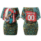 Personalized Brisbane Heat Cricket Couples Matching Off Shoulder Short Dress and Hawaiian Shirt Hippie Psychedelic Pattern Vibrant Mandala Art Style