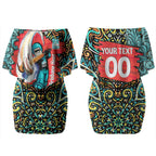Personalized Brisbane Heat Cricket Couples Matching Off Shoulder Short Dress and Long Sleeve Button Shirt Hippie Psychedelic Pattern Vibrant Mandala Art Style