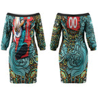 Personalized Brisbane Heat Cricket Couples Matching Off The Shoulder Long Sleeve Dress and Long Sleeve Button Shirt Hippie Psychedelic Pattern Vibrant Mandala Art Style