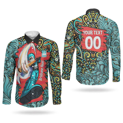 Personalized Brisbane Heat Cricket Couples Matching Puletasi and Long Sleeve Button Shirt Hippie Psychedelic Pattern Vibrant Mandala Art Style