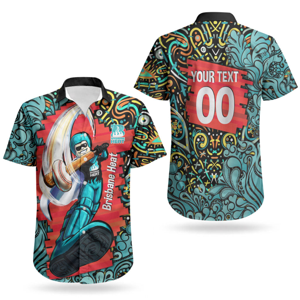 Personalized Brisbane Heat Cricket Couples Matching Short Sleeve Bodycon Dress and Hawaiian Shirt Hippie Psychedelic Pattern Vibrant Mandala Art Style