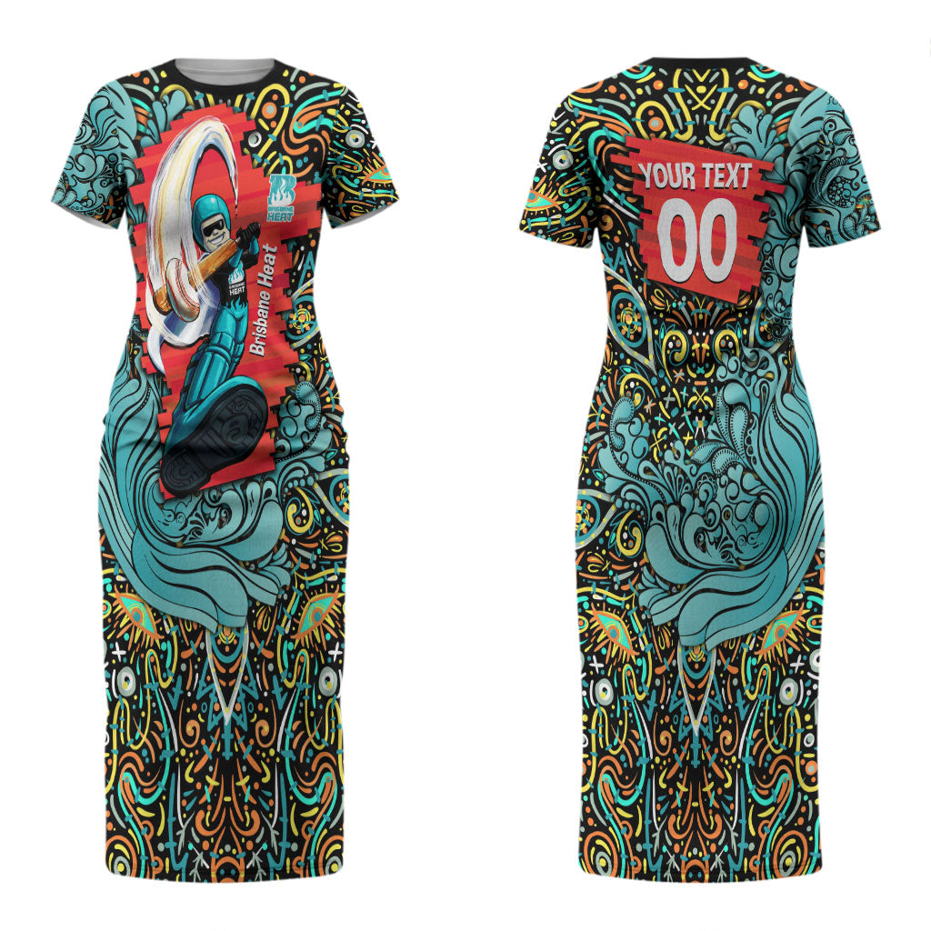 Personalized Brisbane Heat Cricket Couples Matching Short Sleeve Bodycon Dress and Long Sleeve Button Shirt Hippie Psychedelic Pattern Vibrant Mandala Art Style