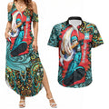 Personalized Brisbane Heat Cricket Couples Matching Summer Maxi Dress and Hawaiian Shirt Hippie Psychedelic Pattern Vibrant Mandala Art Style