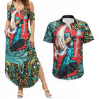 Personalized Brisbane Heat Cricket Couples Matching Summer Maxi Dress and Hawaiian Shirt Hippie Psychedelic Pattern Vibrant Mandala Art Style