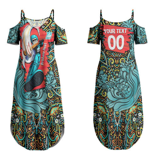 Personalized Brisbane Heat Cricket Couples Matching Summer Maxi Dress and Hawaiian Shirt Hippie Psychedelic Pattern Vibrant Mandala Art Style