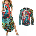 Personalized Brisbane Heat Cricket Couples Matching Summer Maxi Dress and Long Sleeve Button Shirt Hippie Psychedelic Pattern Vibrant Mandala Art Style