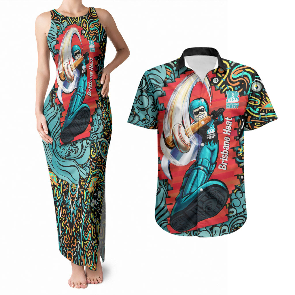 Personalized Brisbane Heat Cricket Couples Matching Tank Maxi Dress and Hawaiian Shirt Hippie Psychedelic Pattern Vibrant Mandala Art Style