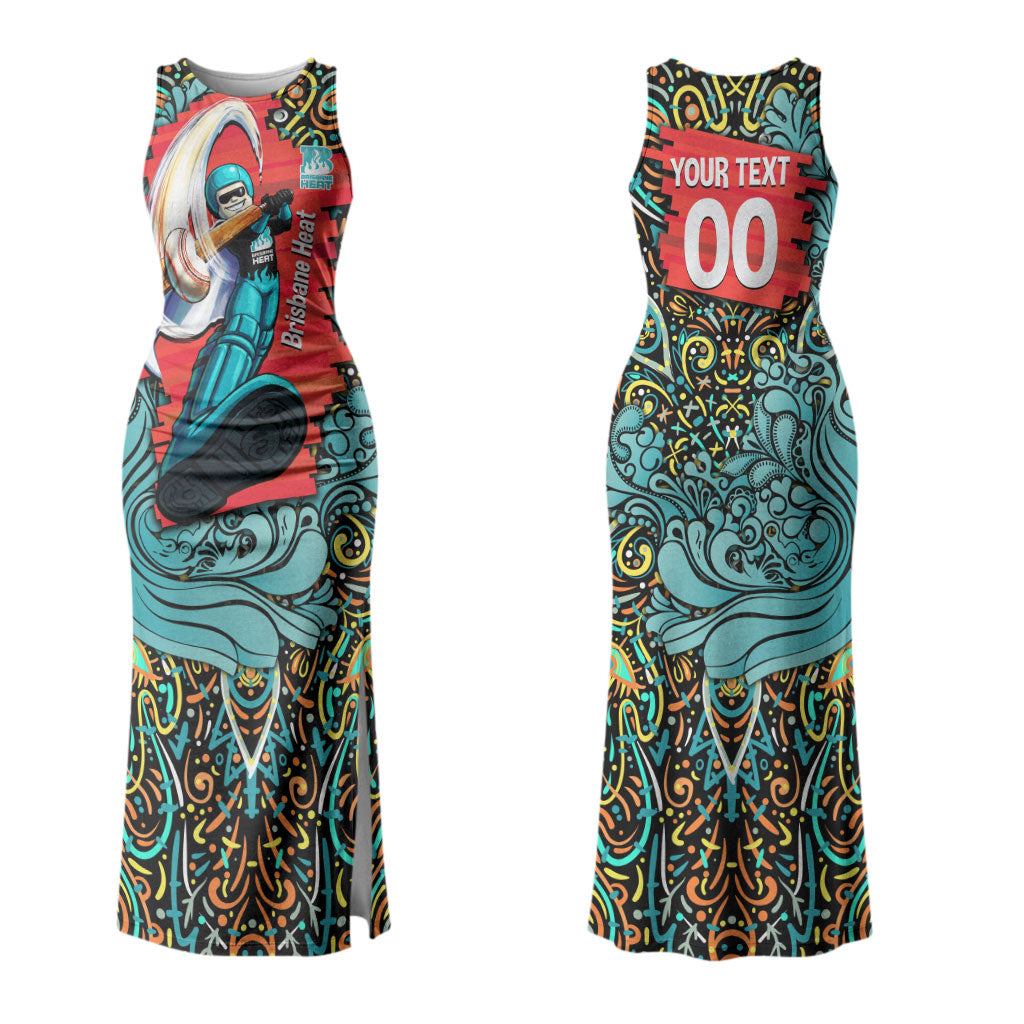 Personalized Brisbane Heat Cricket Couples Matching Tank Maxi Dress and Hawaiian Shirt Hippie Psychedelic Pattern Vibrant Mandala Art Style
