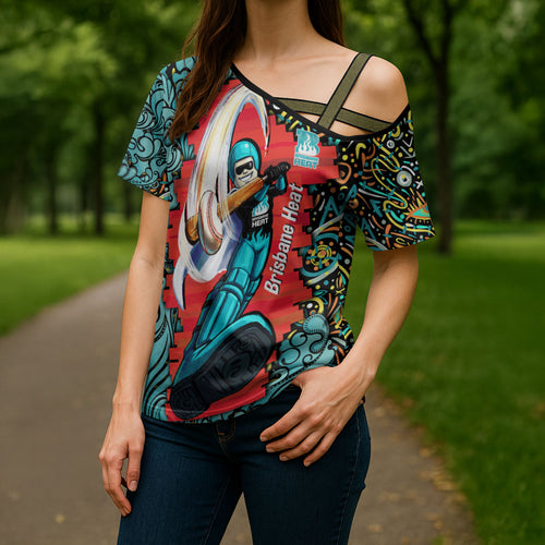Personalized Brisbane Heat Cricket Cross Shoulder Shirt Hippie Psychedelic Pattern Vibrant Mandala Art Style