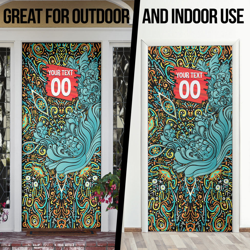 Personalized Brisbane Heat Cricket Door Cover Hippie Psychedelic Pattern Vibrant Mandala Art Style