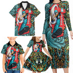 Personalized Brisbane Heat Cricket Family Matching Long Sleeve Bodycon Dress and Hawaiian Shirt Hippie Psychedelic Pattern Vibrant Mandala Art Style