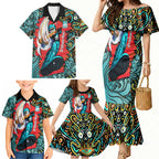 Personalized Brisbane Heat Cricket Family Matching Mermaid Dress and Hawaiian Shirt Hippie Psychedelic Pattern Vibrant Mandala Art Style