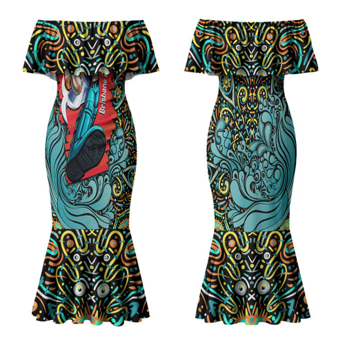 Personalized Brisbane Heat Cricket Family Matching Mermaid Dress and Hawaiian Shirt Hippie Psychedelic Pattern Vibrant Mandala Art Style