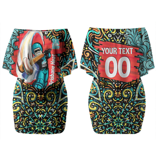 Personalized Brisbane Heat Cricket Family Matching Off Shoulder Short Dress and Hawaiian Shirt Hippie Psychedelic Pattern Vibrant Mandala Art Style