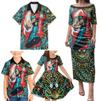 Personalized Brisbane Heat Cricket Family Matching Puletasi and Hawaiian Shirt Hippie Psychedelic Pattern Vibrant Mandala Art Style
