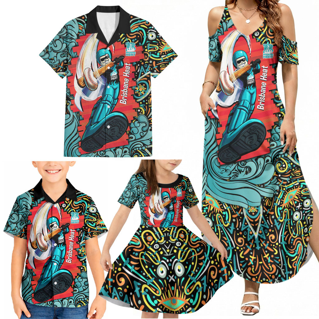 Personalized Brisbane Heat Cricket Family Matching Summer Maxi Dress and Hawaiian Shirt Hippie Psychedelic Pattern Vibrant Mandala Art Style