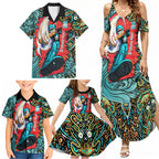 Personalized Brisbane Heat Cricket Family Matching Summer Maxi Dress and Hawaiian Shirt Hippie Psychedelic Pattern Vibrant Mandala Art Style