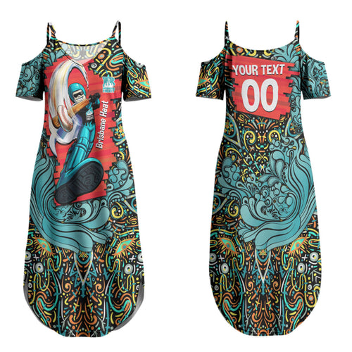 Personalized Brisbane Heat Cricket Family Matching Summer Maxi Dress and Hawaiian Shirt Hippie Psychedelic Pattern Vibrant Mandala Art Style