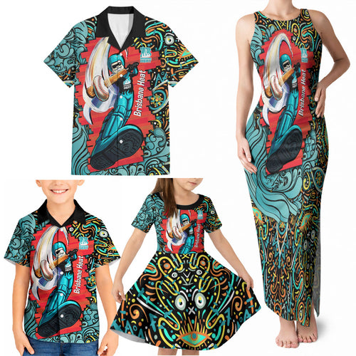 Personalized Brisbane Heat Cricket Family Matching Tank Maxi Dress and Hawaiian Shirt Hippie Psychedelic Pattern Vibrant Mandala Art Style