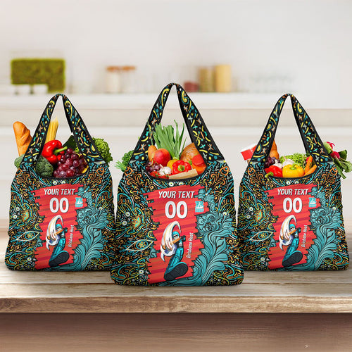 Personalized Brisbane Heat Cricket Grocery Bag Hippie Psychedelic Pattern Vibrant Mandala Art Style