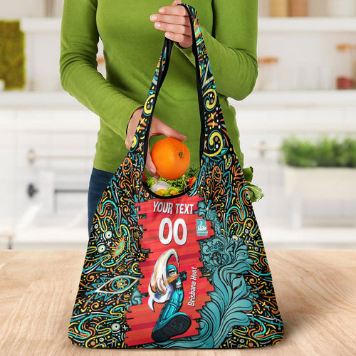 Personalized Brisbane Heat Cricket Grocery Bag Hippie Psychedelic Pattern Vibrant Mandala Art Style