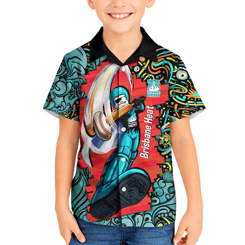 Personalized Brisbane Heat Cricket Kid Hawaiian Shirt Hippie Psychedelic Pattern Vibrant Mandala Art Style