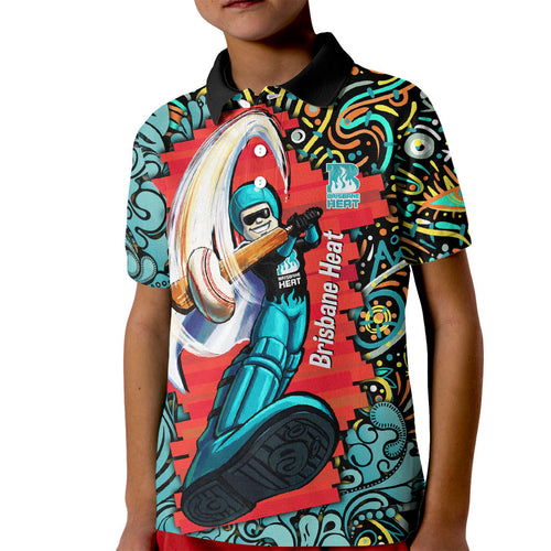 Personalized Brisbane Heat Cricket Kid Polo Shirt Hippie Psychedelic Pattern Vibrant Mandala Art Style