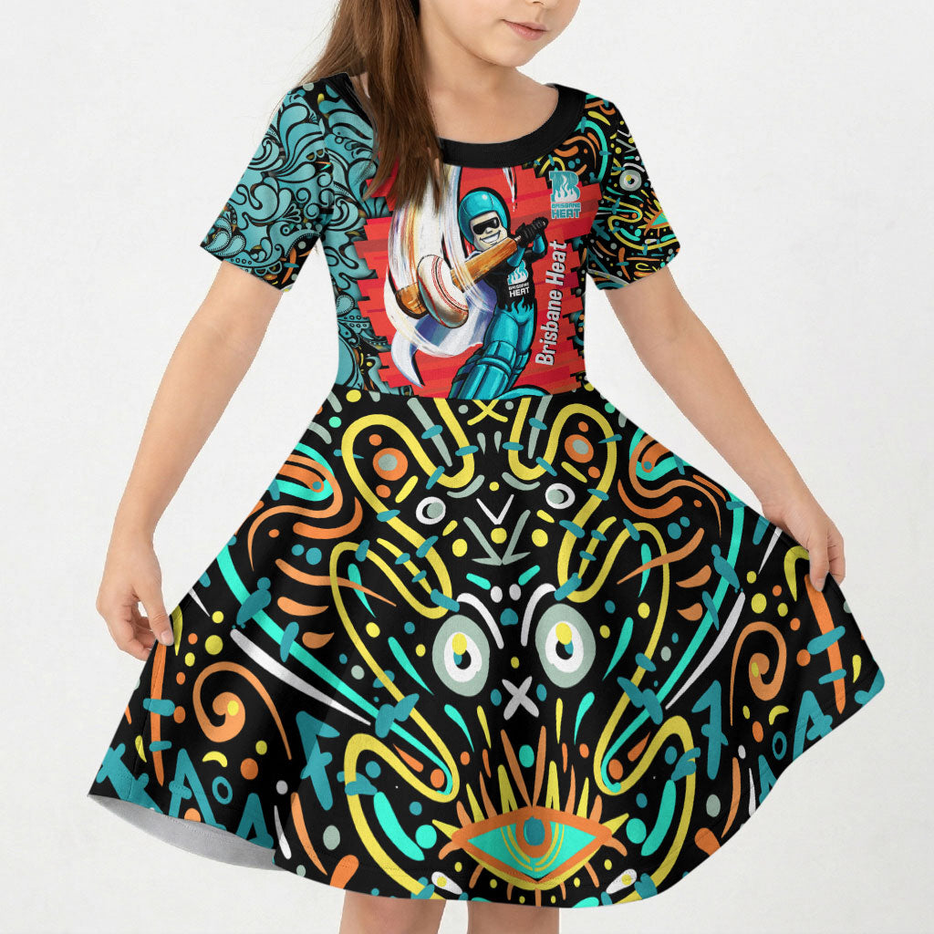 Personalized Brisbane Heat Cricket Kid Short Sleeve Dress Hippie Psychedelic Pattern Vibrant Mandala Art Style