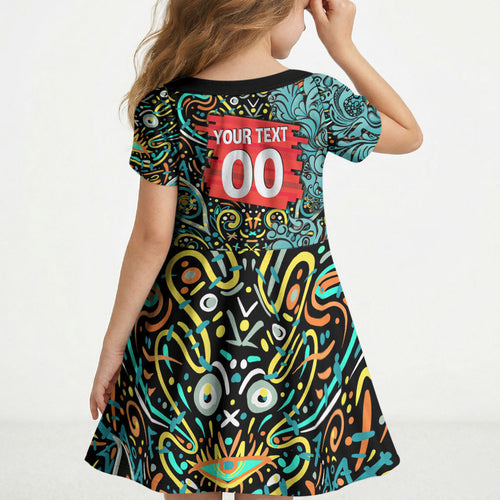 Personalized Brisbane Heat Cricket Kid Short Sleeve Dress Hippie Psychedelic Pattern Vibrant Mandala Art Style
