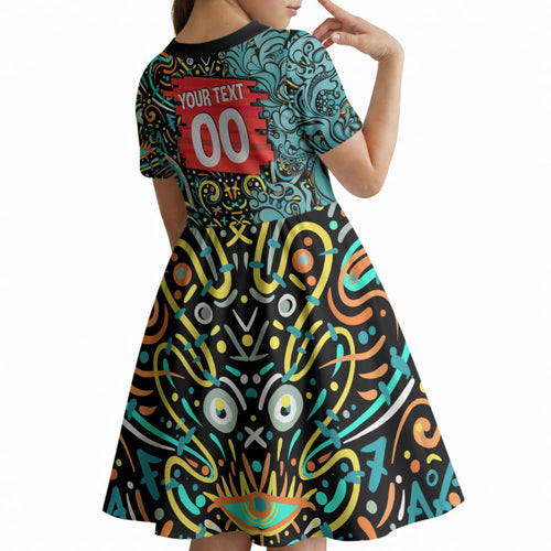 Personalized Brisbane Heat Cricket Kid Short Sleeve Dress Hippie Psychedelic Pattern Vibrant Mandala Art Style