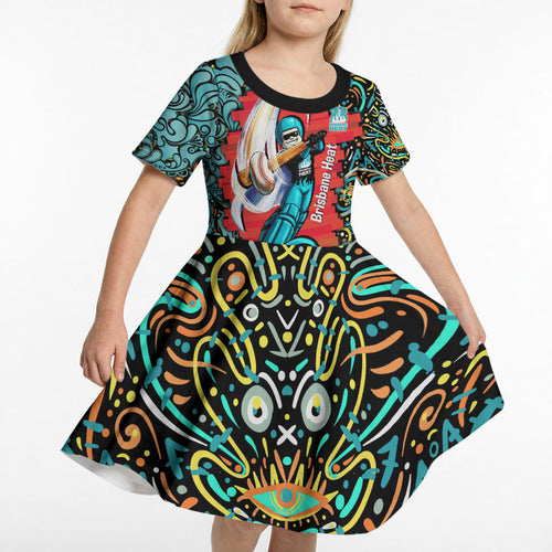 Personalized Brisbane Heat Cricket Kid Short Sleeve Dress Hippie Psychedelic Pattern Vibrant Mandala Art Style