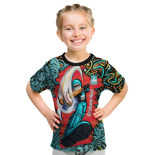 Personalized Brisbane Heat Cricket Kid T Shirt Hippie Psychedelic Pattern Vibrant Mandala Art Style