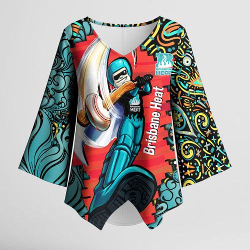 Personalized Brisbane Heat Cricket Kimono Sleeve Blouse Hippie Psychedelic Pattern Vibrant Mandala Art Style