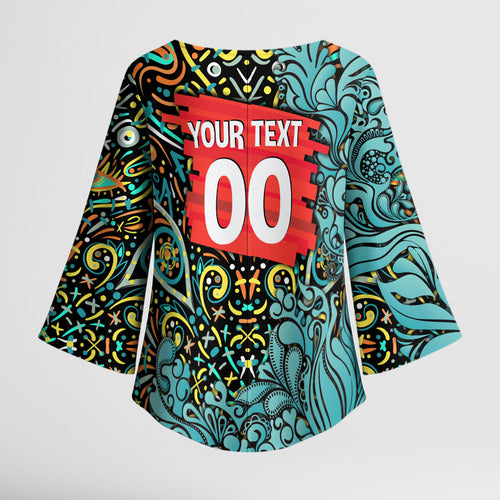 Personalized Brisbane Heat Cricket Kimono Sleeve Blouse Hippie Psychedelic Pattern Vibrant Mandala Art Style