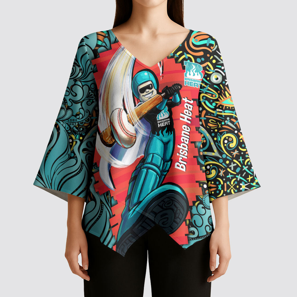 Personalized Brisbane Heat Cricket Kimono Sleeve Blouse Hippie Psychedelic Pattern Vibrant Mandala Art Style