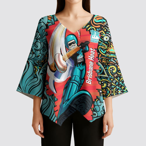 Personalized Brisbane Heat Cricket Kimono Sleeve Blouse Hippie Psychedelic Pattern Vibrant Mandala Art Style