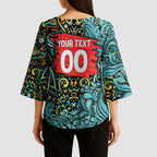 Personalized Brisbane Heat Cricket Kimono Sleeve Blouse Hippie Psychedelic Pattern Vibrant Mandala Art Style