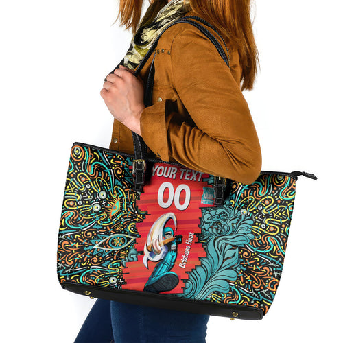 Personalized Brisbane Heat Cricket Leather Tote Bag Hippie Psychedelic Pattern Vibrant Mandala Art Style