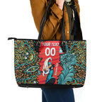 Personalized Brisbane Heat Cricket Leather Tote Bag Hippie Psychedelic Pattern Vibrant Mandala Art Style