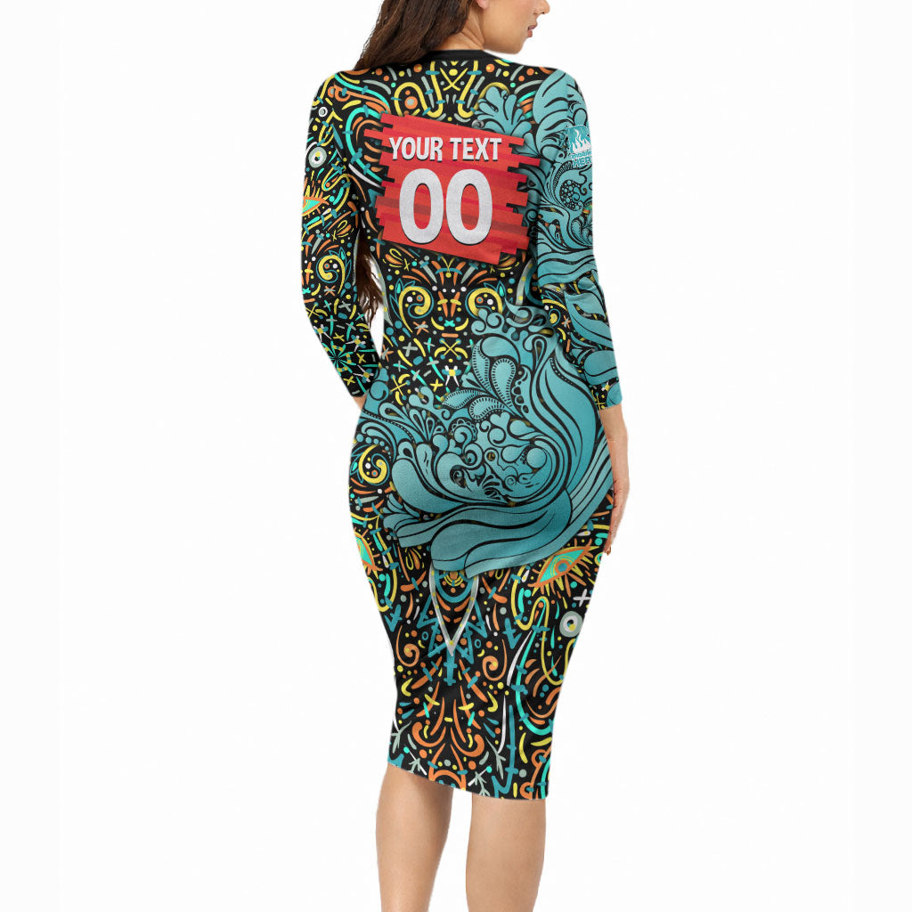 Personalized Brisbane Heat Cricket Long Sleeve Bodycon Dress Hippie Psychedelic Pattern Vibrant Mandala Art Style