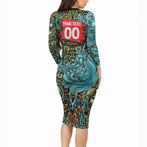 Personalized Brisbane Heat Cricket Long Sleeve Bodycon Dress Hippie Psychedelic Pattern Vibrant Mandala Art Style